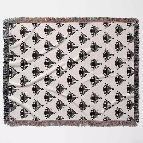 Evil Eye Black and White Woven Throw Blanket - DesignerOllie.com
