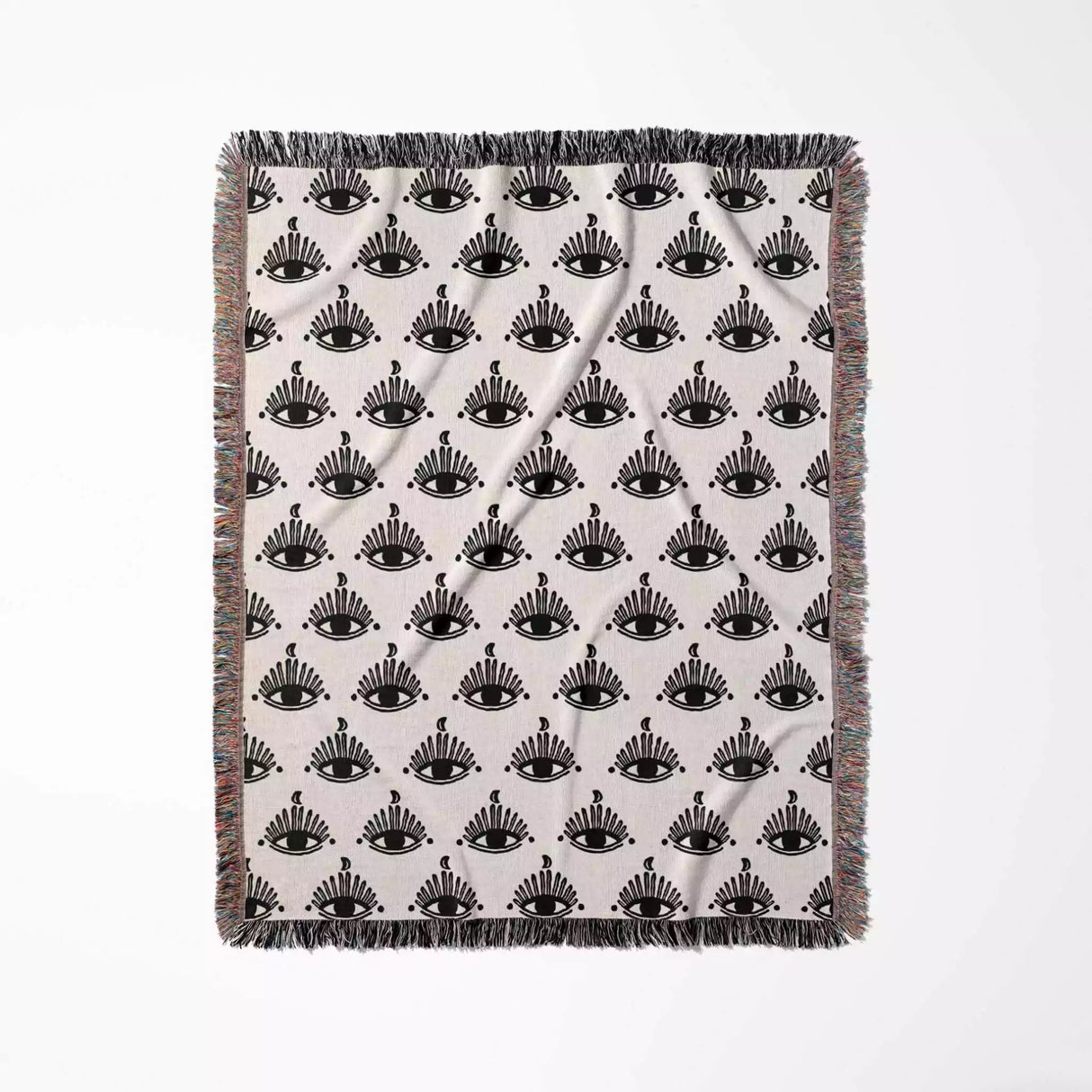 Evil Eye Black and White Woven Throw Blanket - DesignerOllie.com