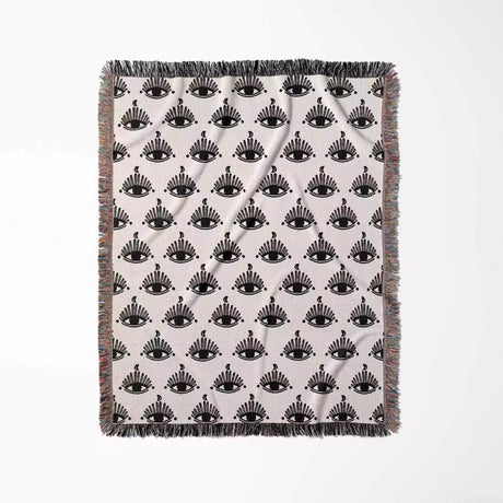 Evil Eye Black and White Woven Throw Blanket - DesignerOllie.com