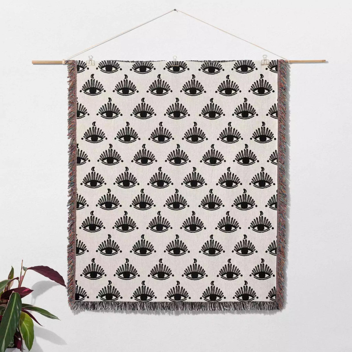 Evil Eye Black and White Woven Throw Blanket - DesignerOllie.com