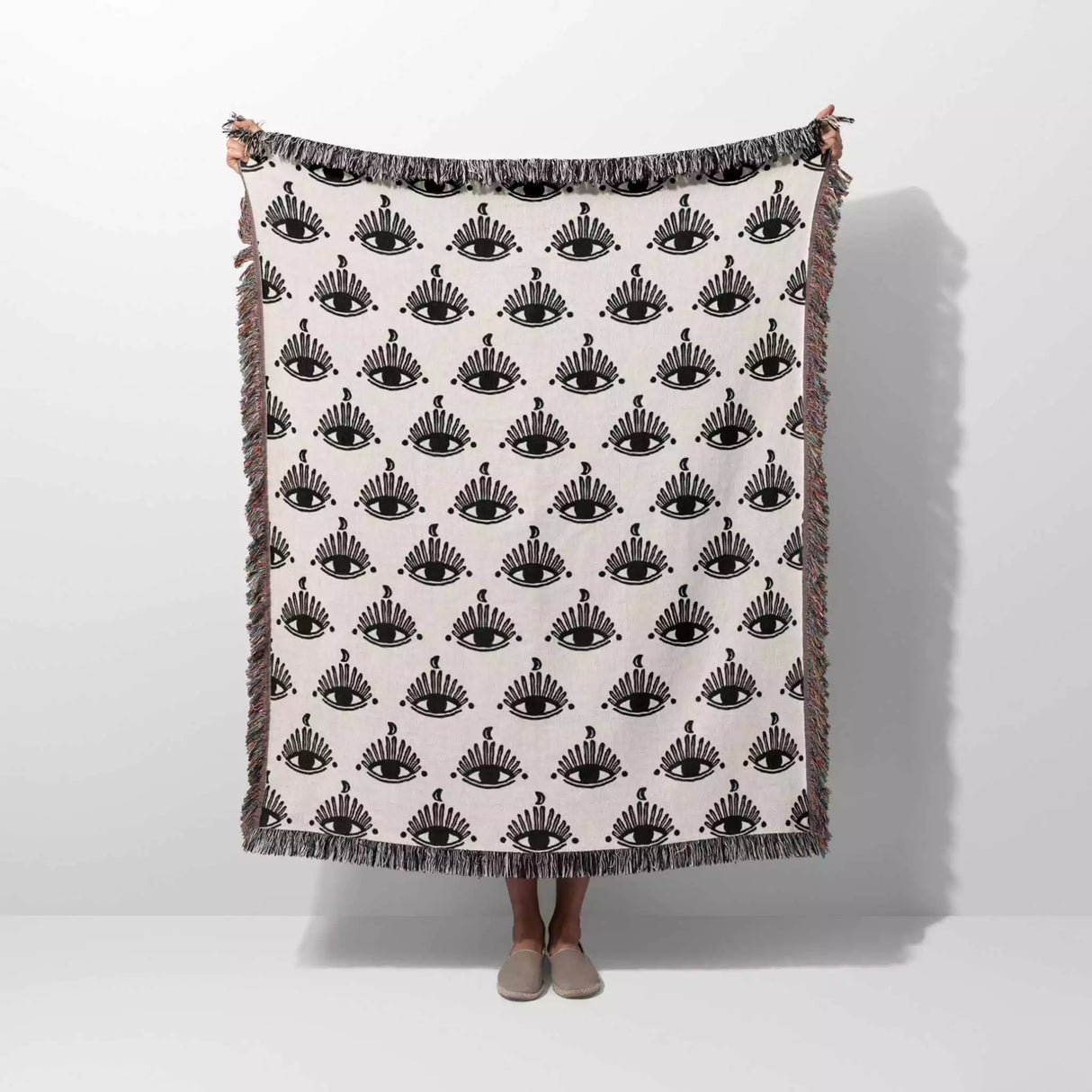 Evil Eye Black and White Woven Throw Blanket - DesignerOllie.com