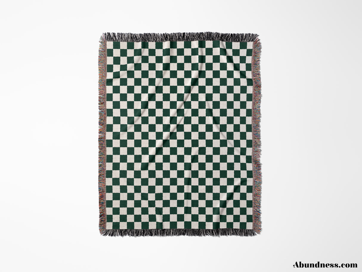 Forest Green Checker Woven Throw Blanket