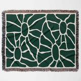 Forest green Matisse tapestry throw blanket for couch with fringe horizontally flat on a white background