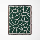 Forest green Matisse tapestry throw blanket for couch with fringe on a white background