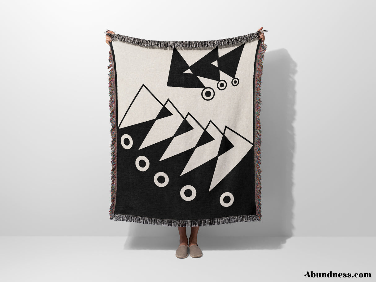 Geometric Art Black and White Woven Throw Blanket