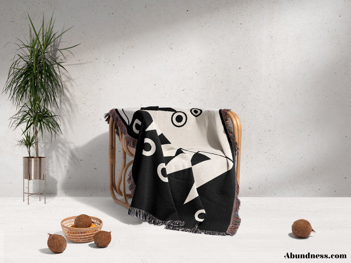 Geometric Art Black and White Woven Throw Blanket