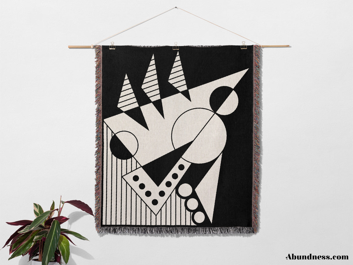 Geometric Design Black and White Woven Throw Blanket