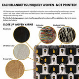 Product description of a uniquely woven blanket with color and texture details.
