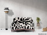 Groovy Corals Black and White Woven Throw Blanket and Tapestry