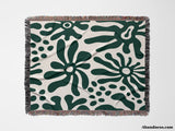 Groovy Corals Forest Green Woven Throw Blanket and Tapestry