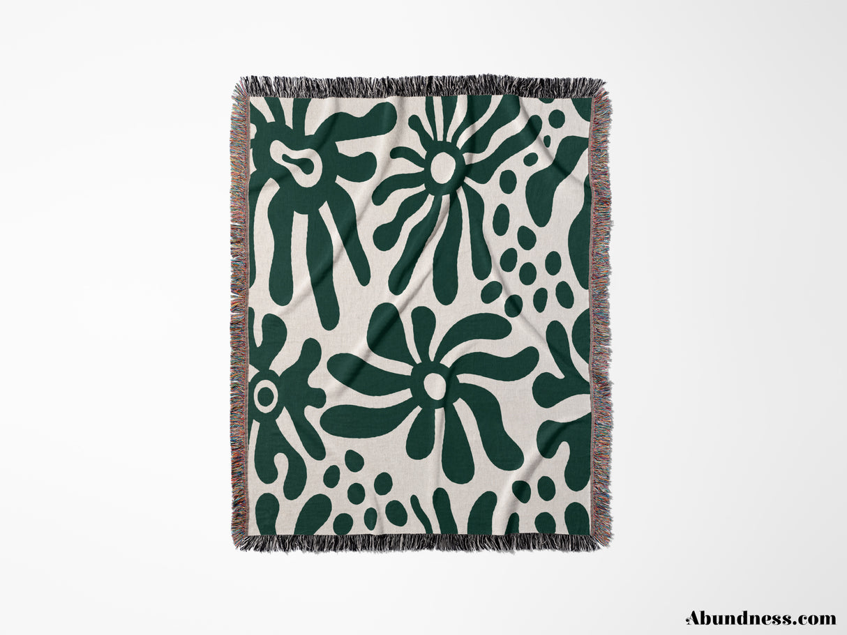 Groovy Corals Forest Green Woven Throw Blanket and Tapestry