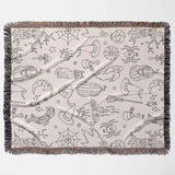 Halloween Black and White Line Art Woven Throw Blanket and Tapestry - DesignerOllie.com