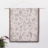 Halloween Black and White Line Art Woven Throw Blanket and Tapestry - DesignerOllie.com