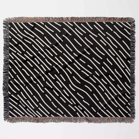 Hand Drawn Lines Black and White Monochrome Woven Throw Blanket and Tapestry - DesignerOllie.com