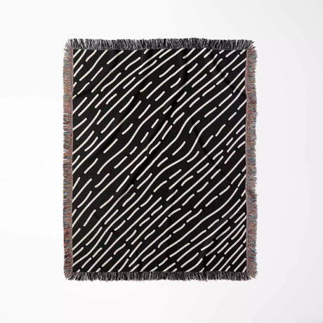 Hand Drawn Lines Black and White Monochrome Woven Throw Blanket and Tapestry - DesignerOllie.com