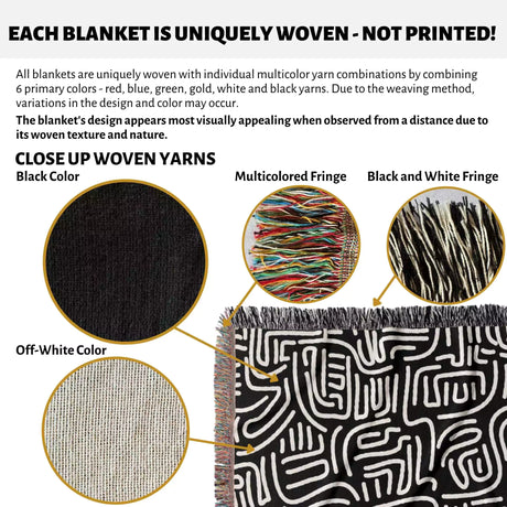 Hand Drawn Lines Black and White Woven Throw Blanket and Tapestry - DesignerOllie.com