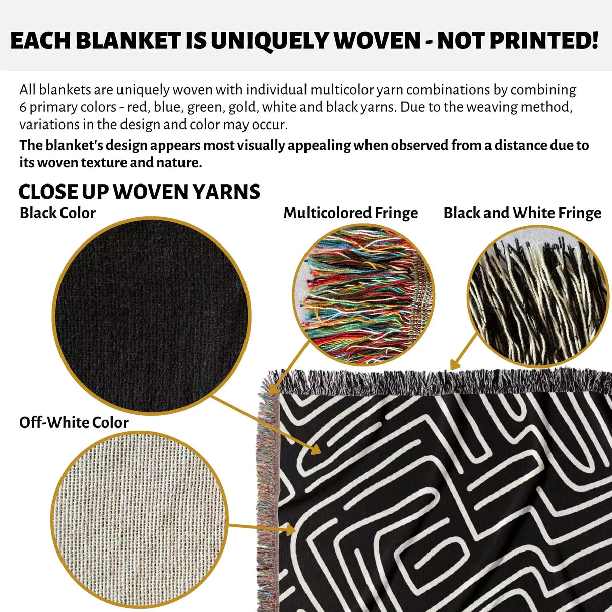 Hand Drawn Maze Black and White Monochrome Woven Throw Blanket and Tapestry - DesignerOllie.com