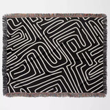 Hand Drawn Maze Black and White Monochrome Woven Throw Blanket and Tapestry - DesignerOllie.com