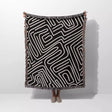 Hand Drawn Maze Black and White Monochrome Woven Throw Blanket and Tapestry - DesignerOllie.com