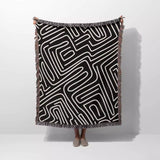 Hand Drawn Maze Black and White Monochrome Woven Throw Blanket and Tapestry - DesignerOllie.com