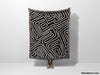 Hand Drawn Maze Black and White Monochrome Woven Throw Blanket and Tapestry