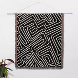 Hand Drawn Maze Black and White Monochrome Woven Throw Blanket and Tapestry - DesignerOllie.com