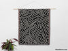 Hand Drawn Maze Black and White Monochrome Woven Throw Blanket and Tapestry