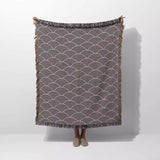 Japanese Wave Black and White Pattern Woven Throw Blanket and Tapestry - DesignerOllie.com