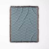 Japanese Wave Blue Pattern Woven Throw Blanket and Tapestry - DesignerOllie.com