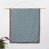 Japanese Wave Blue Pattern Woven Throw Blanket and Tapestry - DesignerOllie.com
