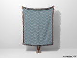 Japanese Wave Blue Pattern Woven Throw Blanket and Tapestry