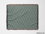 Japanese Wave Forest Green Pattern Woven Throw Blanket and Tapestry