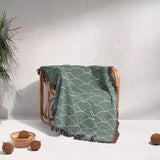 Japanese Wave Forest Green Pattern Woven Throw Blanket and Tapestry - DesignerOllie.com