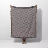 Japanese Wave Pattern Black And White Woven Throw Blanket and Tapestry - DesignerOllie.com