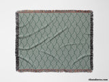 Japanese Wave Pattern Forest Green Woven Throw Blanket and Tapestry