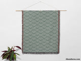 Japanese Wave Pattern Forest Green Woven Throw Blanket and Tapestry