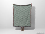 Japanese Wave Pattern Forest Green Woven Throw Blanket and Tapestry