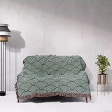 Japanese Wave Pattern Forest Green Woven Throw Blanket and Tapestry - DesignerOllie.com