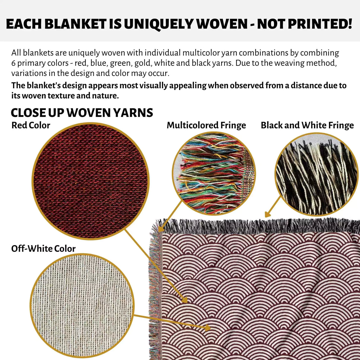 Japanese Wave Pattern Red Woven Throw Blanket and Tapestry - DesignerOllie.com
