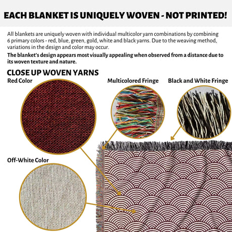 Japanese Wave Pattern Red Woven Throw Blanket and Tapestry - DesignerOllie.com