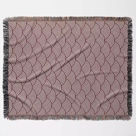 Japanese Wave Pattern Red Woven Throw Blanket and Tapestry - DesignerOllie.com