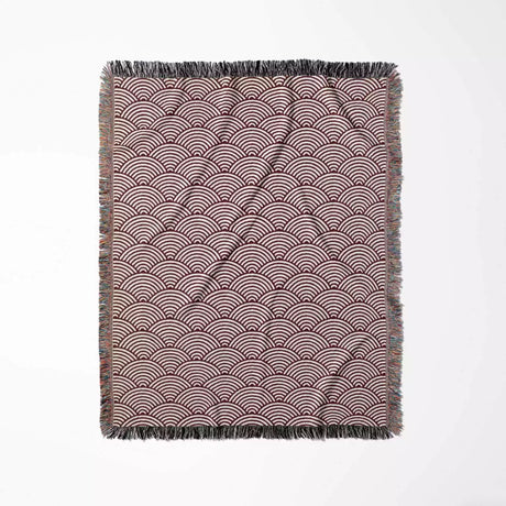 Japanese Wave Pattern Red Woven Throw Blanket and Tapestry - DesignerOllie.com