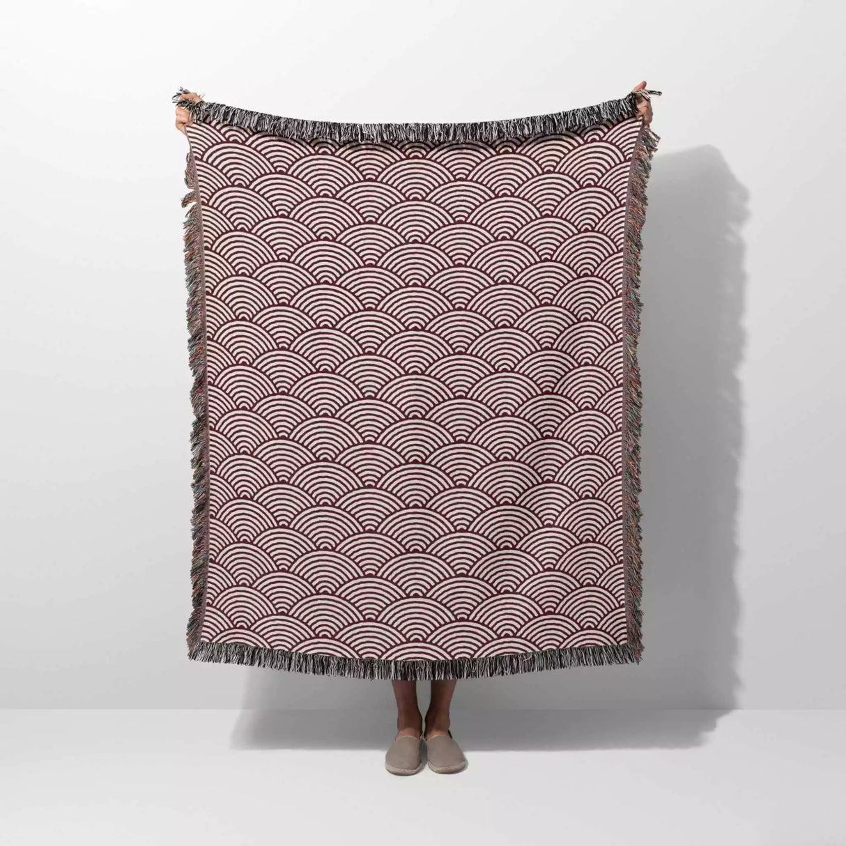 Japanese Wave Pattern Red Woven Throw Blanket and Tapestry - DesignerOllie.com