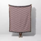 Japanese Wave Pattern Red Woven Throw Blanket and Tapestry - DesignerOllie.com