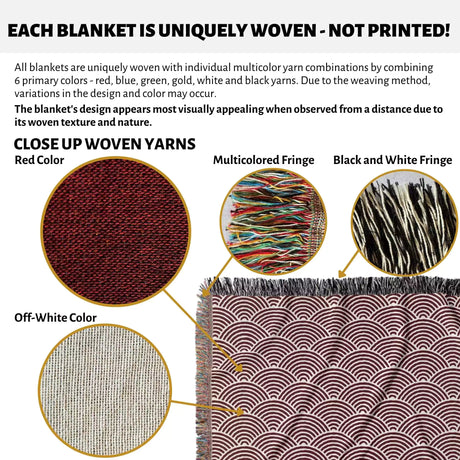Japanese Wave Red Pattern Woven Throw Blanket and Tapestry - DesignerOllie.com