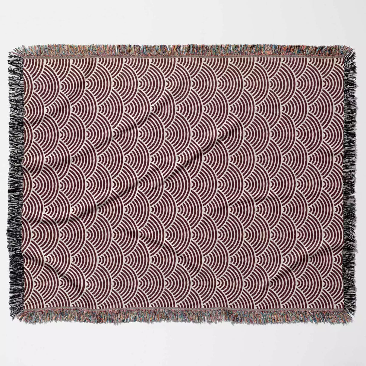 Japanese Wave Red Pattern Woven Throw Blanket and Tapestry - DesignerOllie.com