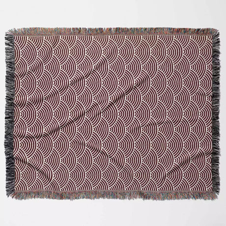 Japanese Wave Red Pattern Woven Throw Blanket and Tapestry - DesignerOllie.com