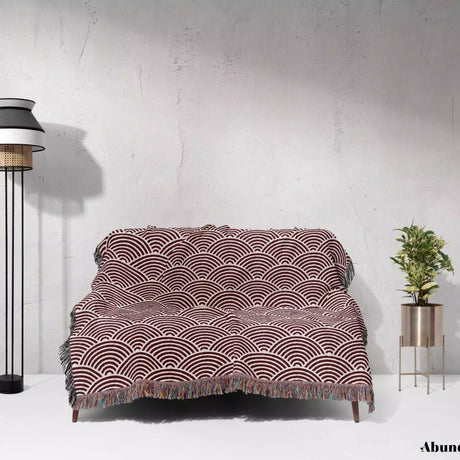 Japanese Wave Red Pattern Woven Throw Blanket and Tapestry - DesignerOllie.com