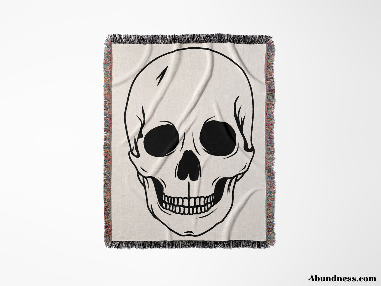 Large Skull Black and White Woven Throw Blanket