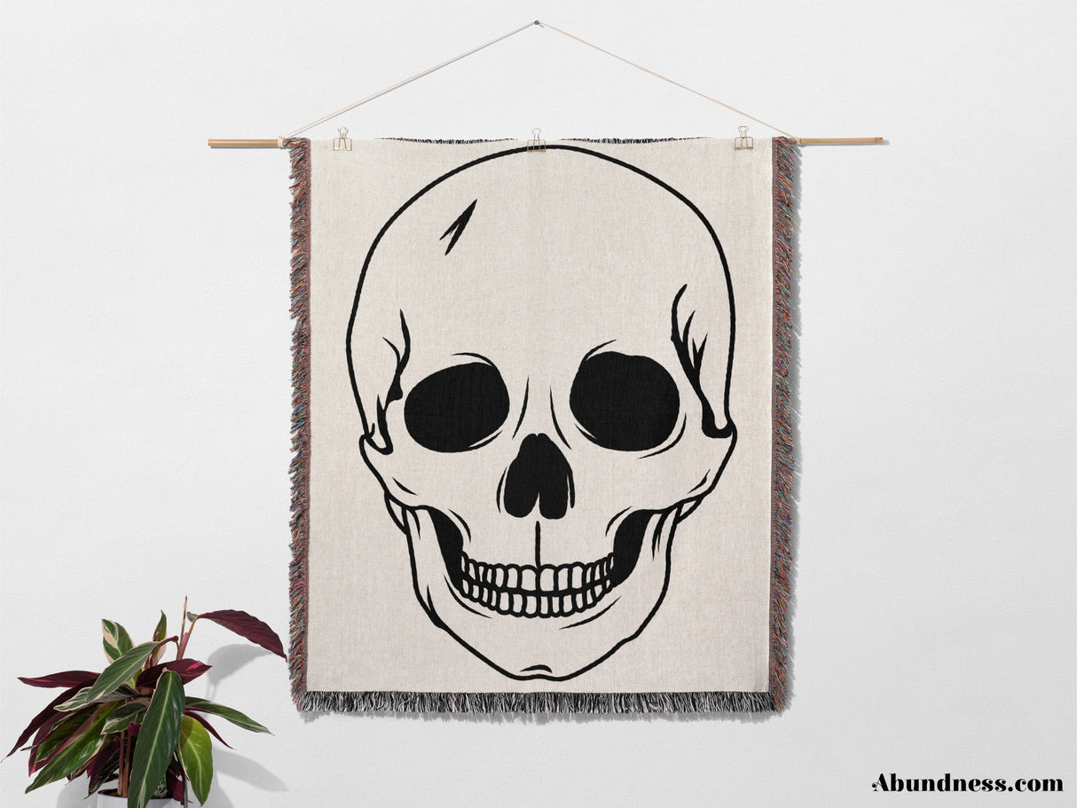 Large Skull Black and White Woven Throw Blanket